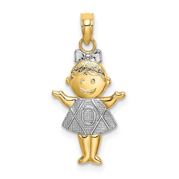 14k Yellow Gold Textured w/Rhodium Girl Charm